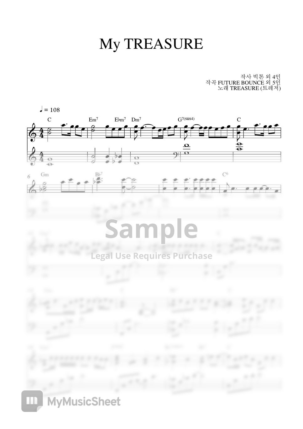 TREASURE(トレジャー)(트레저) My TREASURE (Easy Version) 악보 by I can play the