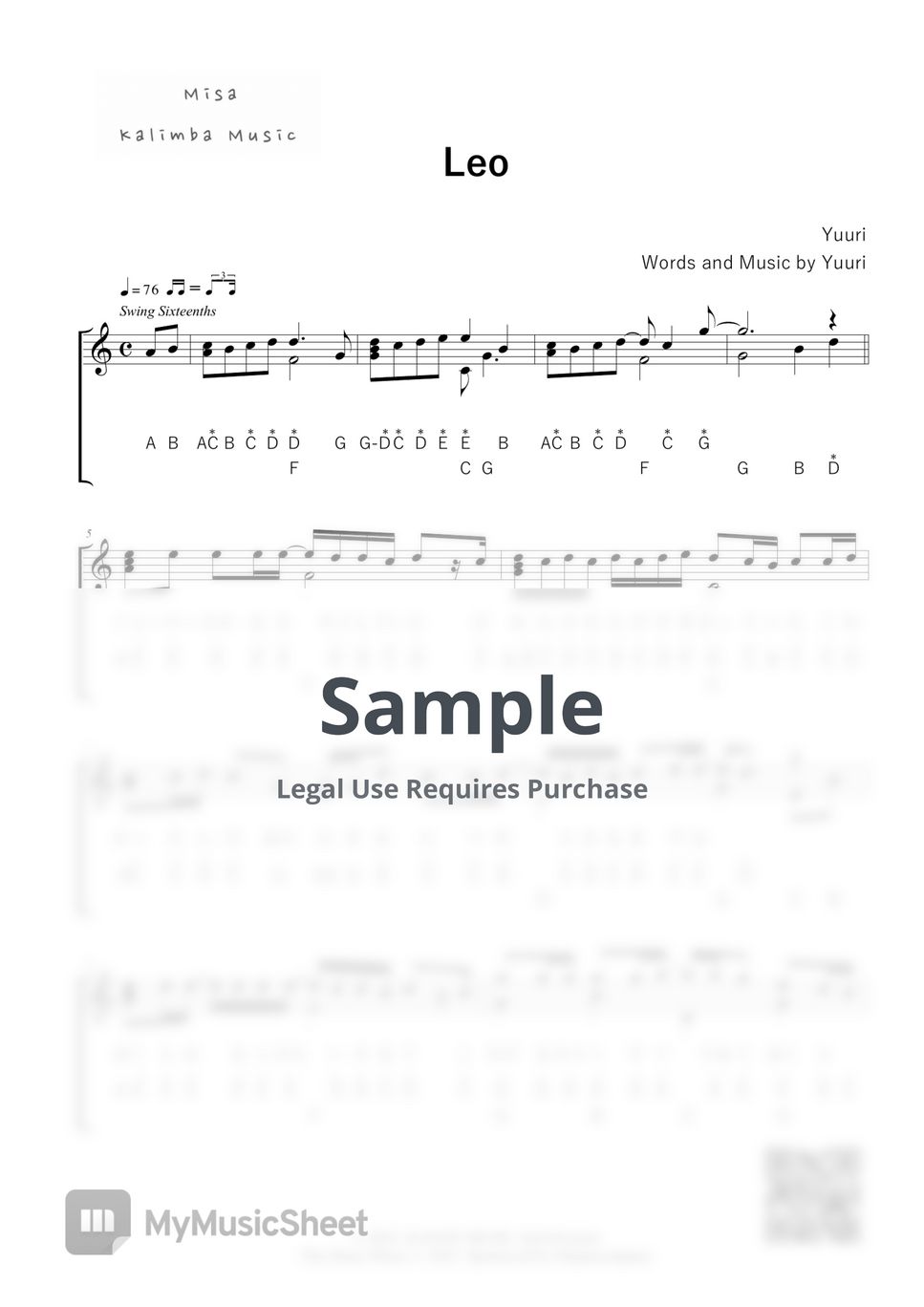Yuuri - Leo / Letter Notation by Misa / Kalimba Music