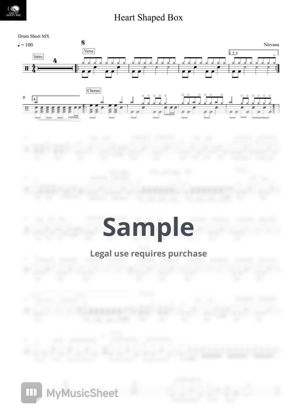 Nirvana - Heart Shaped Box by Drum Transcription: Drum Sheet MX