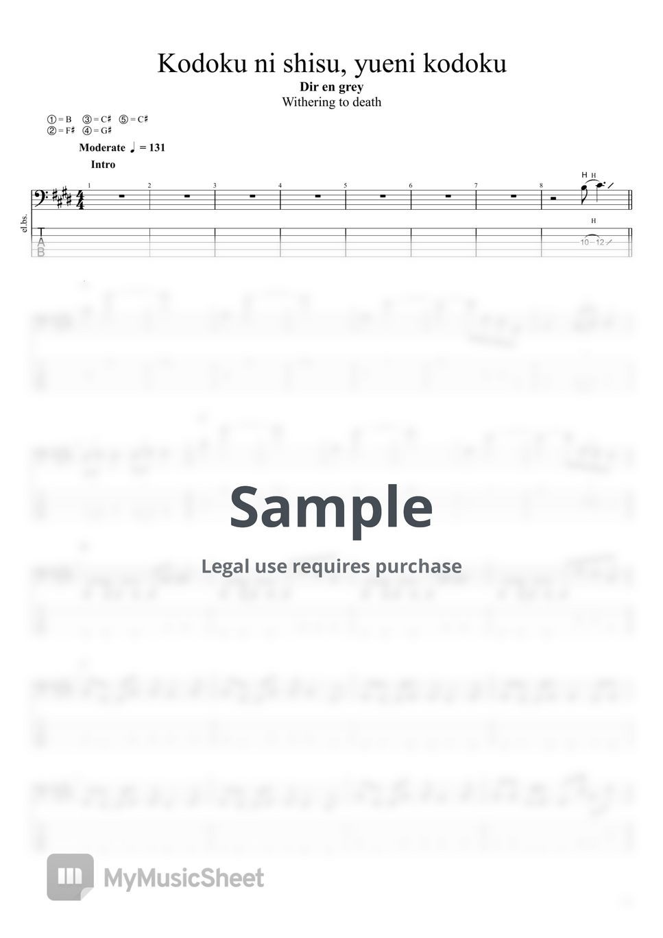 DIR EN GREY - 孤独に死す、故に孤独。(Kodoku Ni Shisu Yueni Kodoku) Bass Tab Sheets ...