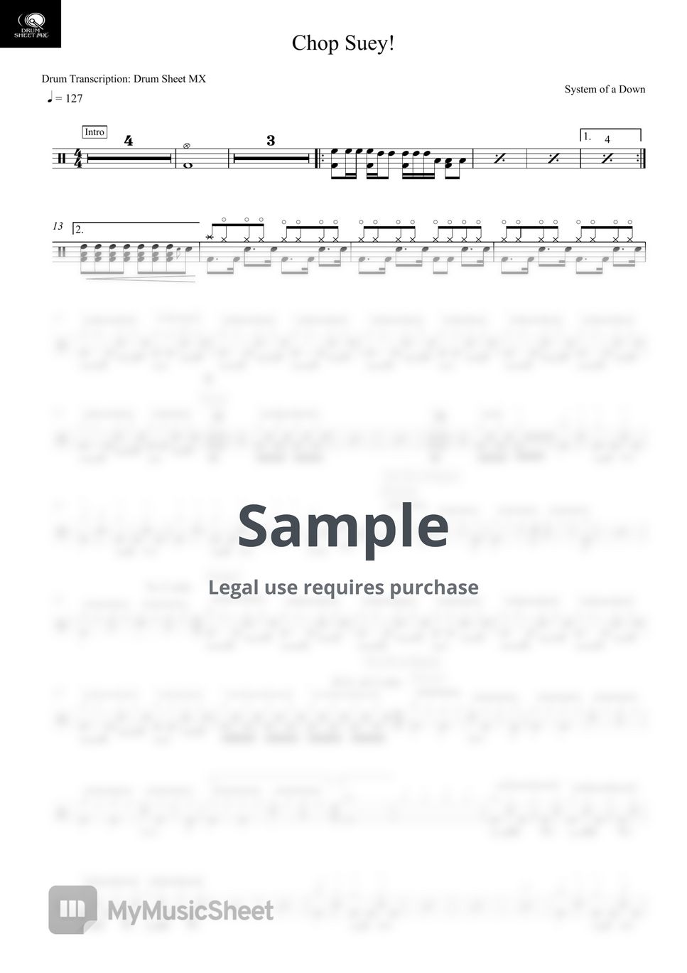 System of a Down - Chop Suey! by Drum Transcription: Drum Sheet MX