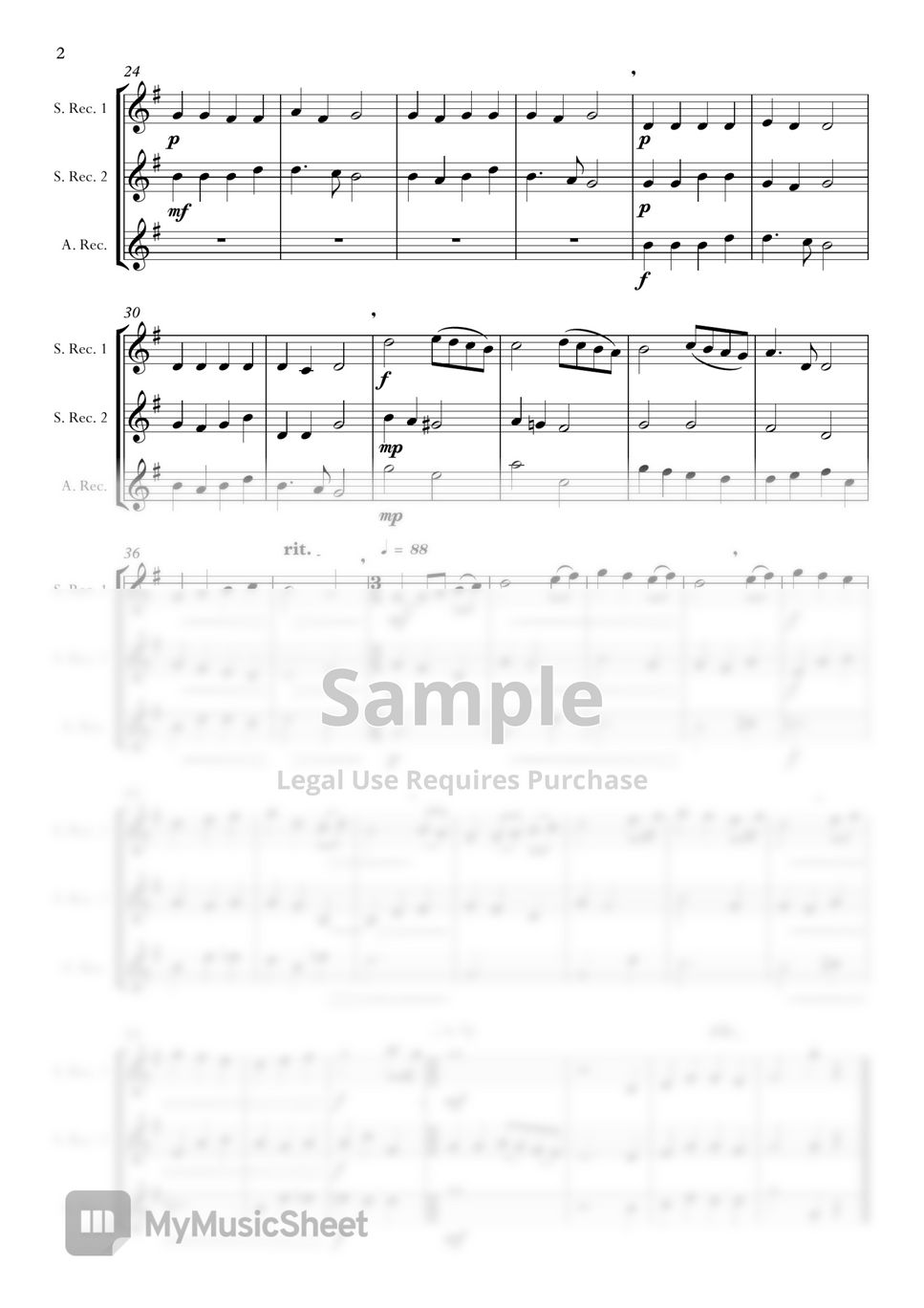 Traditional - Christmas Carol for Recorder (SSA) (Easy) by Your Own Fantasia