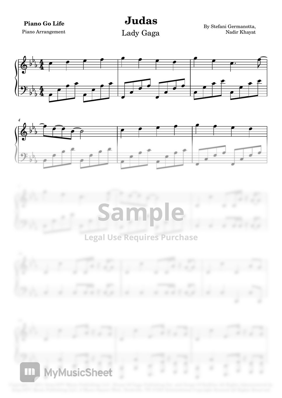 Lady Gaga Judas Sheets by Piano Go Life