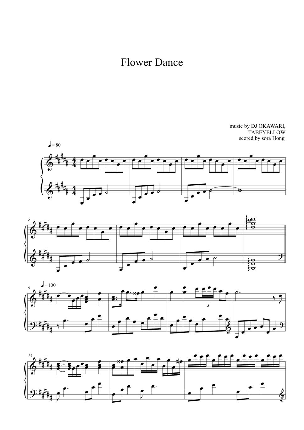 DJ Okawari Flower Dance (원곡B,C 악보) Sheet by sora Hong