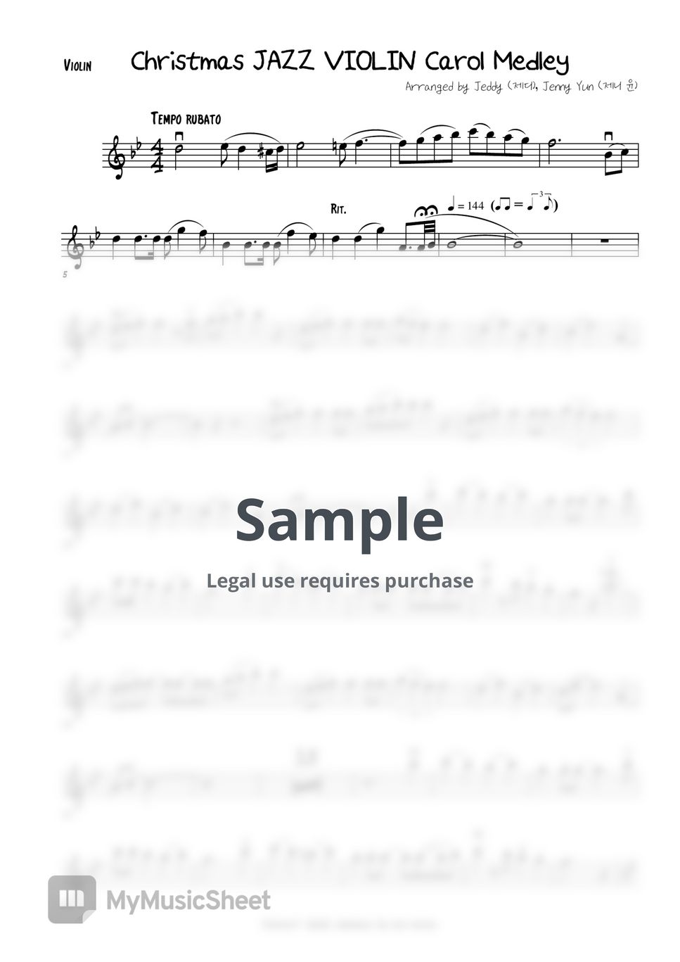 제니윤 - [악보+MR]Christmas JAZZ VIOLIN Carol Medley for VIOLIN SOLO (편곡 제디) by Jenny Yun