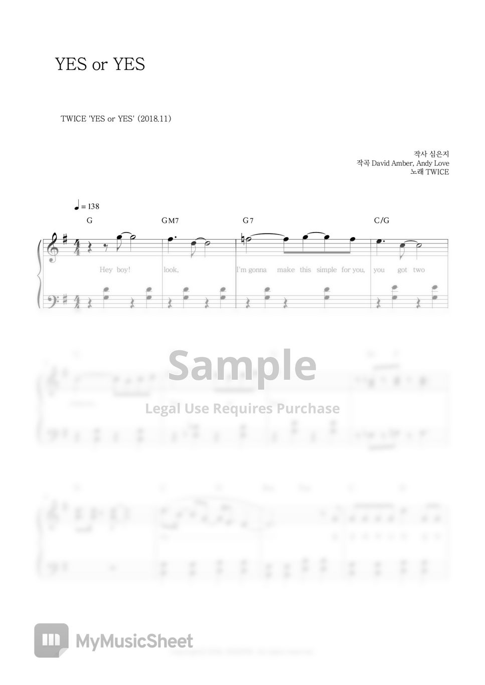 TWICE 'YES or YES' Easy Piano Sheet Music