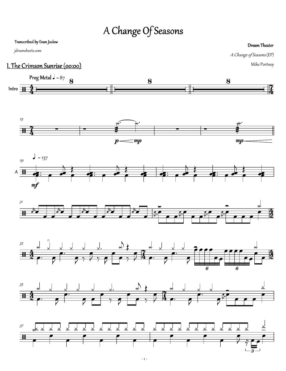 Dream Theater - A Change of Seasons 楽譜 by Evan Aria Serenity