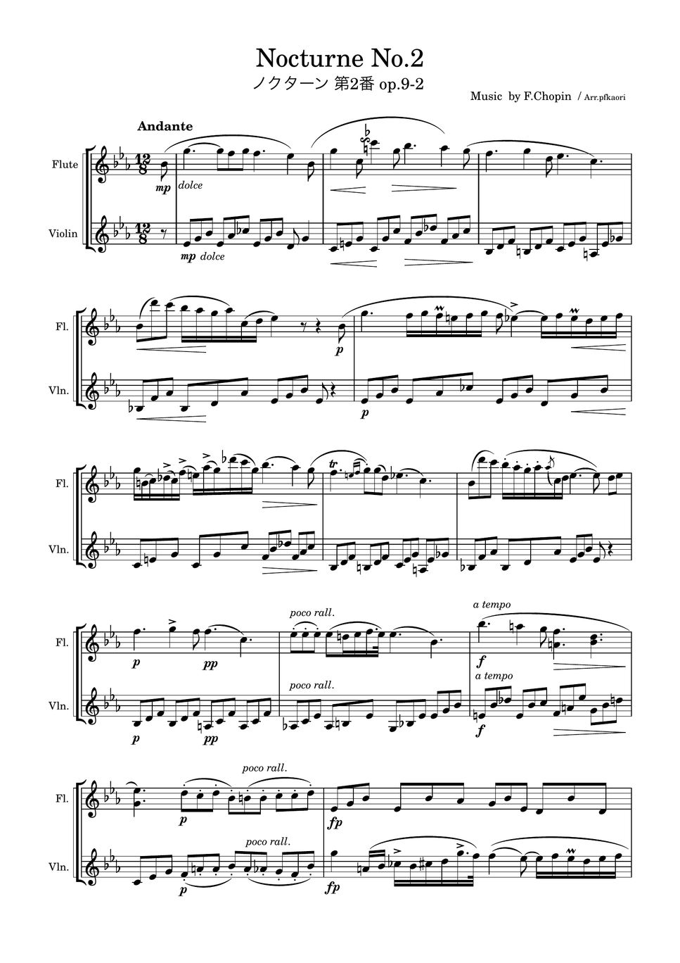 Chopin - Nocturne No.2 (2ver・Flute & Violiln / unaccompaniment) by pfkaori