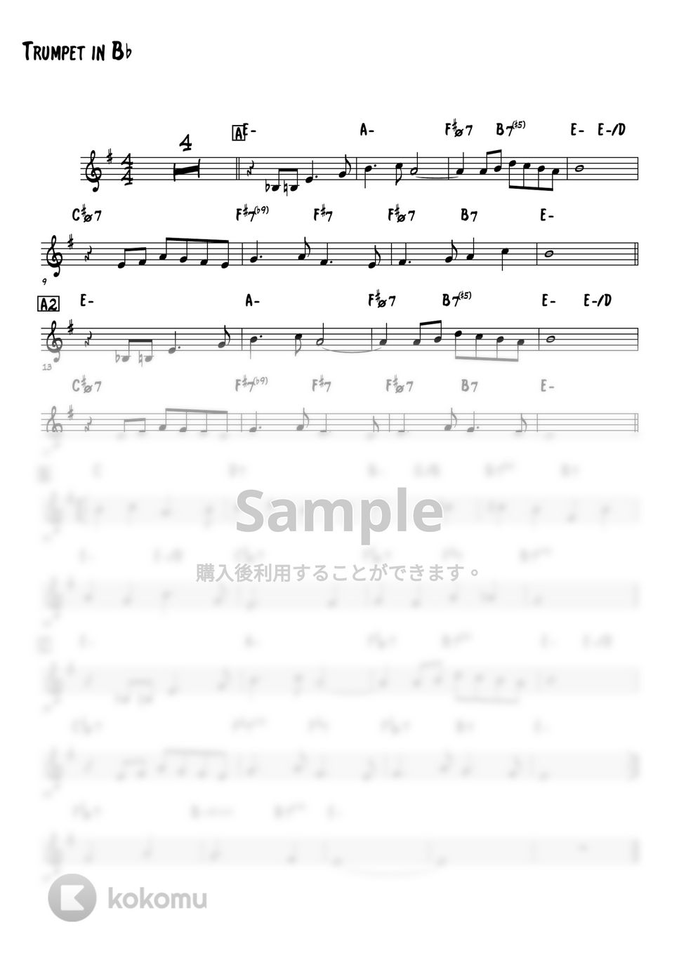 Henry Mancini - 映画『ひまわり』のテーマ (トランペット(Bb楽器)メロディー楽譜) by 高田将利