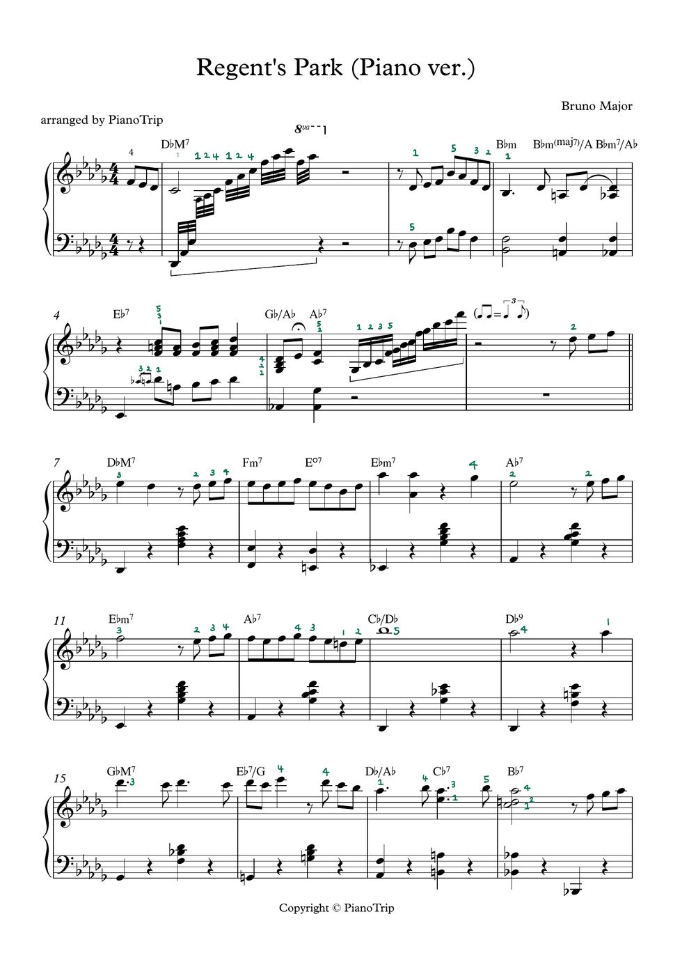Bruno Major Regent's Park (Piano ver.) Sheets by PianoTrip