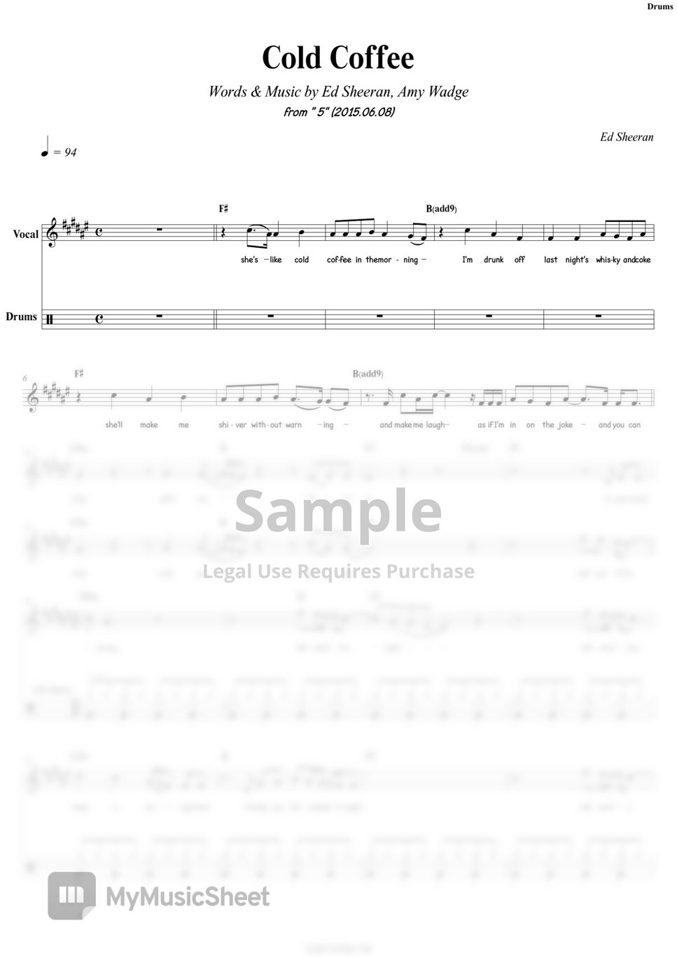 Cold Coffee Ed Sheeran Drums 드럼 Spartito