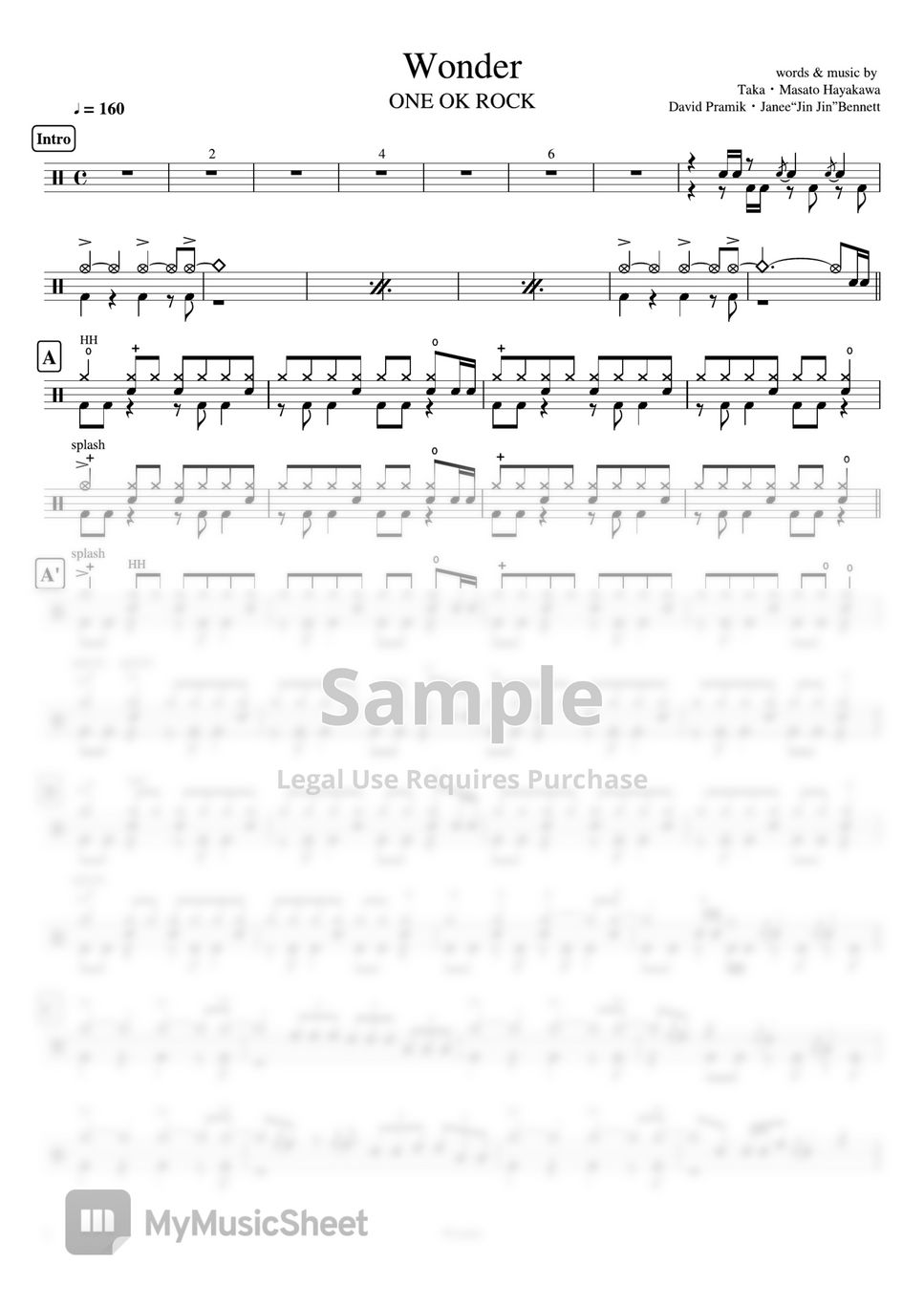 ONE OK ROCK - Wonder by Cookai's J-pop Drum sheet music!!!