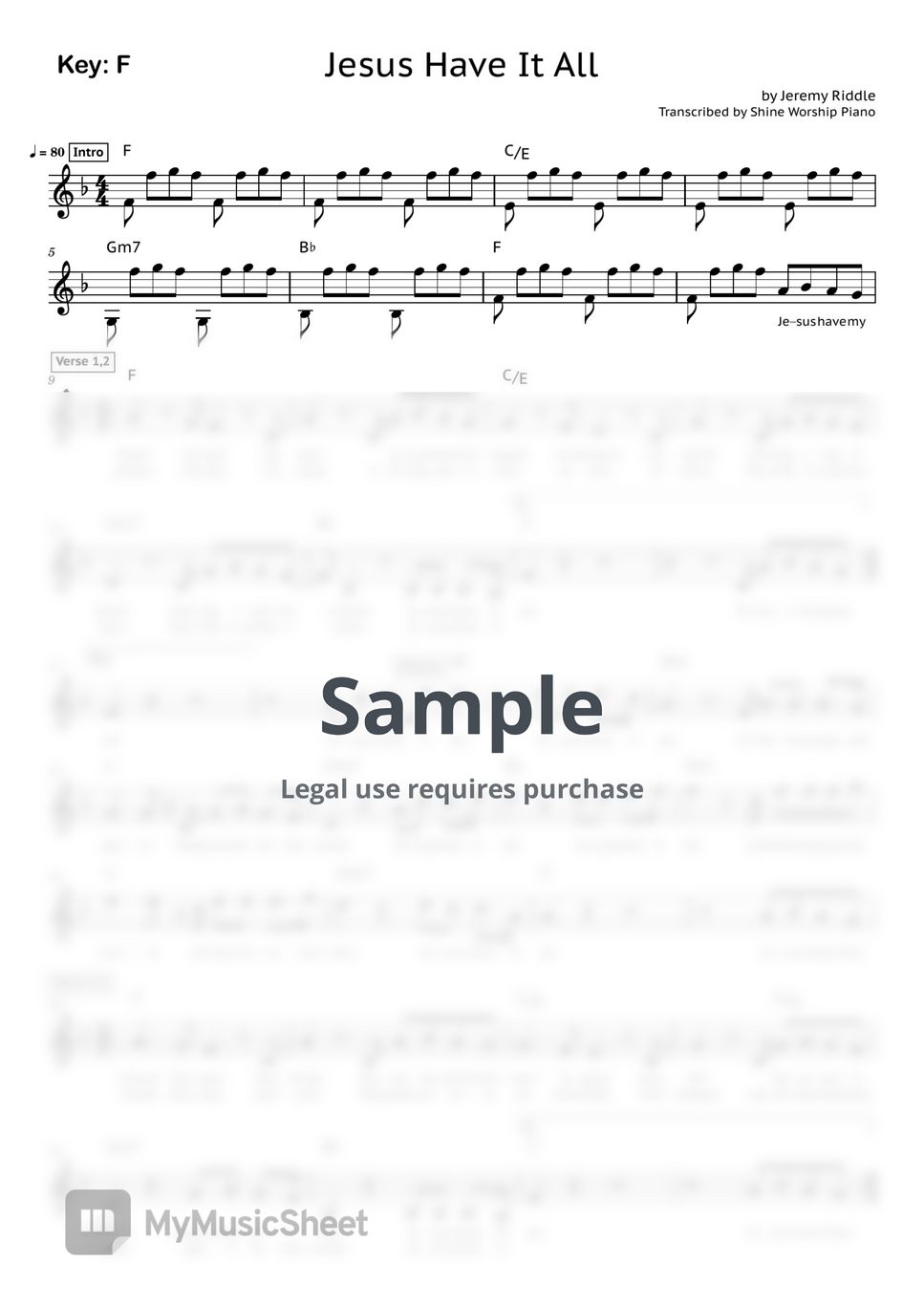 Jeremy Riddle - Jesus Have It All Sheets by Shine Worship Piano