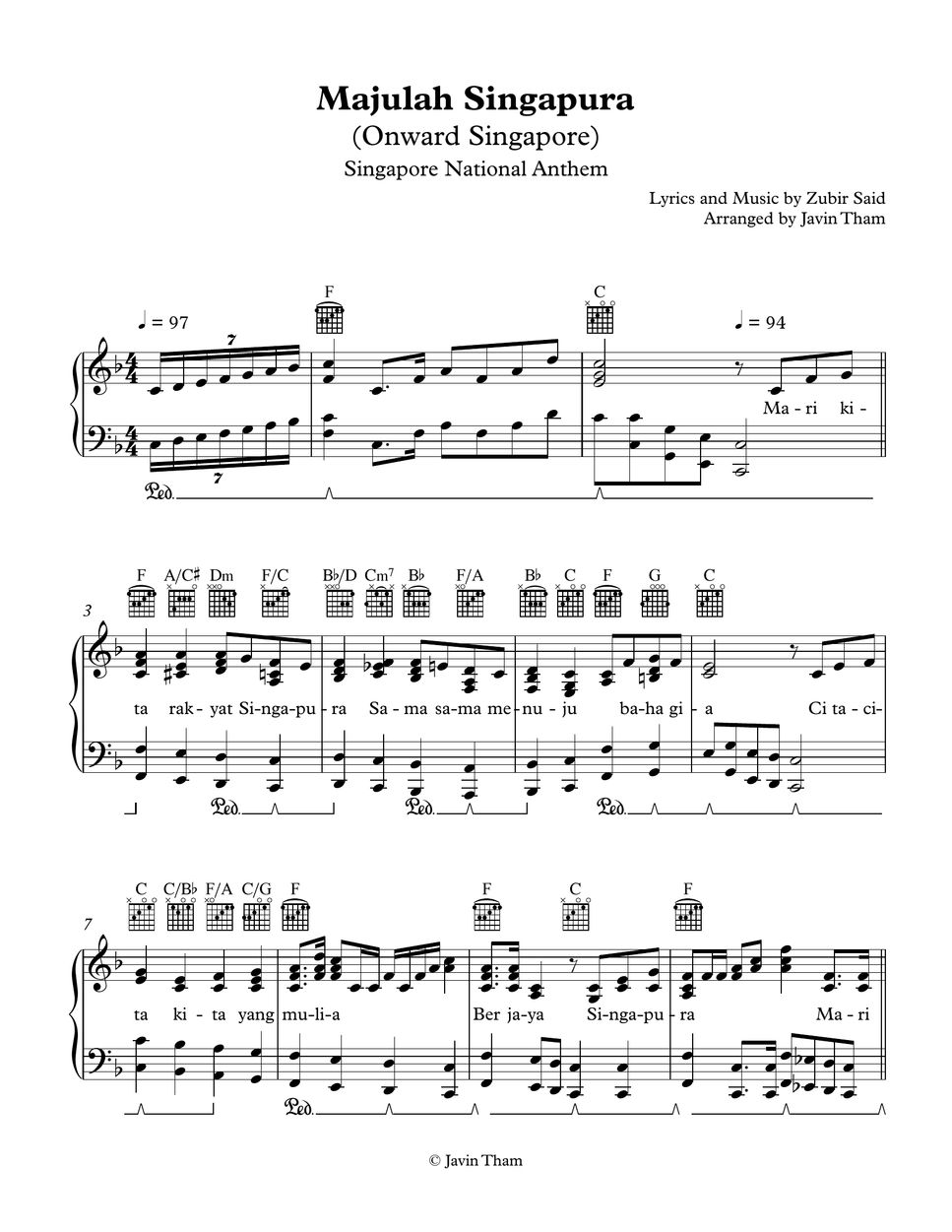 Singapore National Anthem Majulah Singapura (Onward Singapore