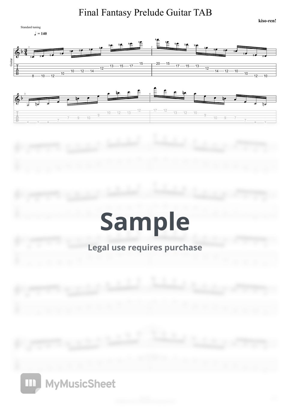 Nobuo Uematsu - Final Fantasy Main Theme Prelude TAB Guitar Arr (TAB PDF & Guitar Pro files.（gp5）) by Technical Guitar