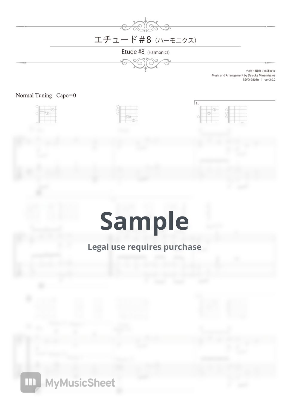 Daisuke Minamizawa - Etude #8 Harmonics (Solo Guitar) Tab + 1staff By ...