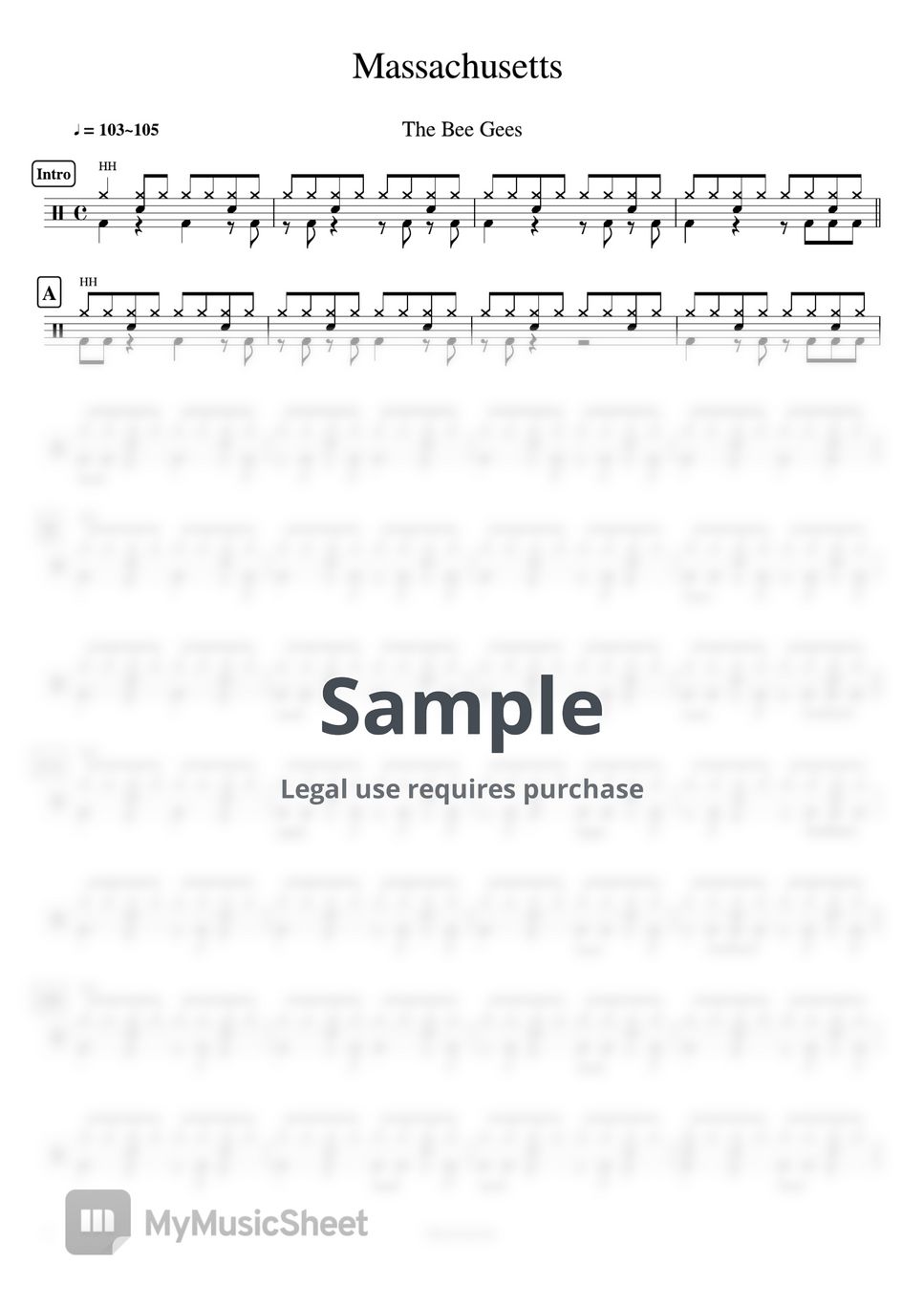 The Bee Gees - Massachusetts by Cookai's J-pop Drum sheet music!!!