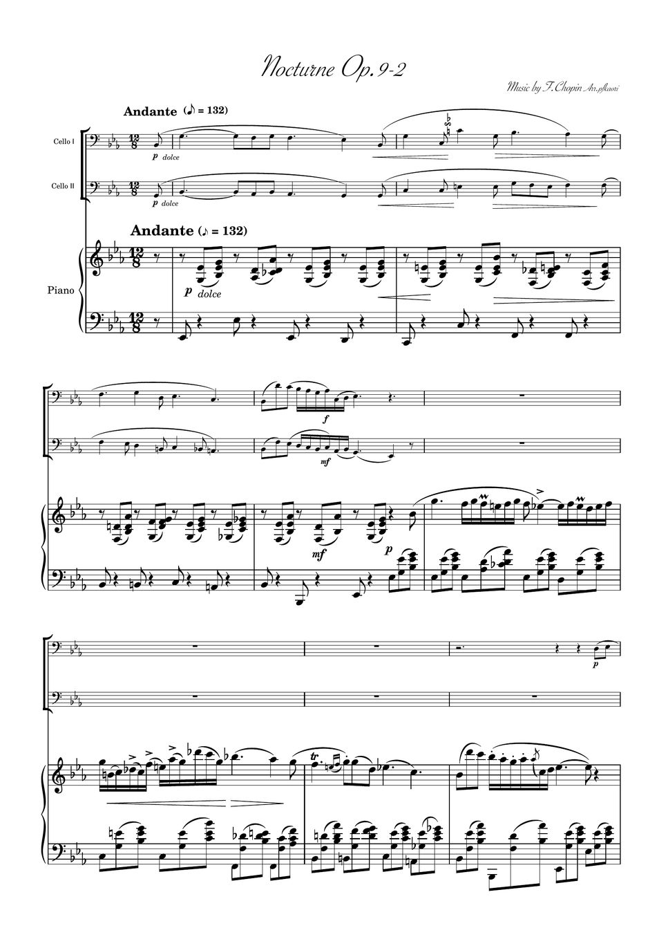 Chopin - Nocturne op.9-2 (Cello duet-pianotrio) by pfkaori