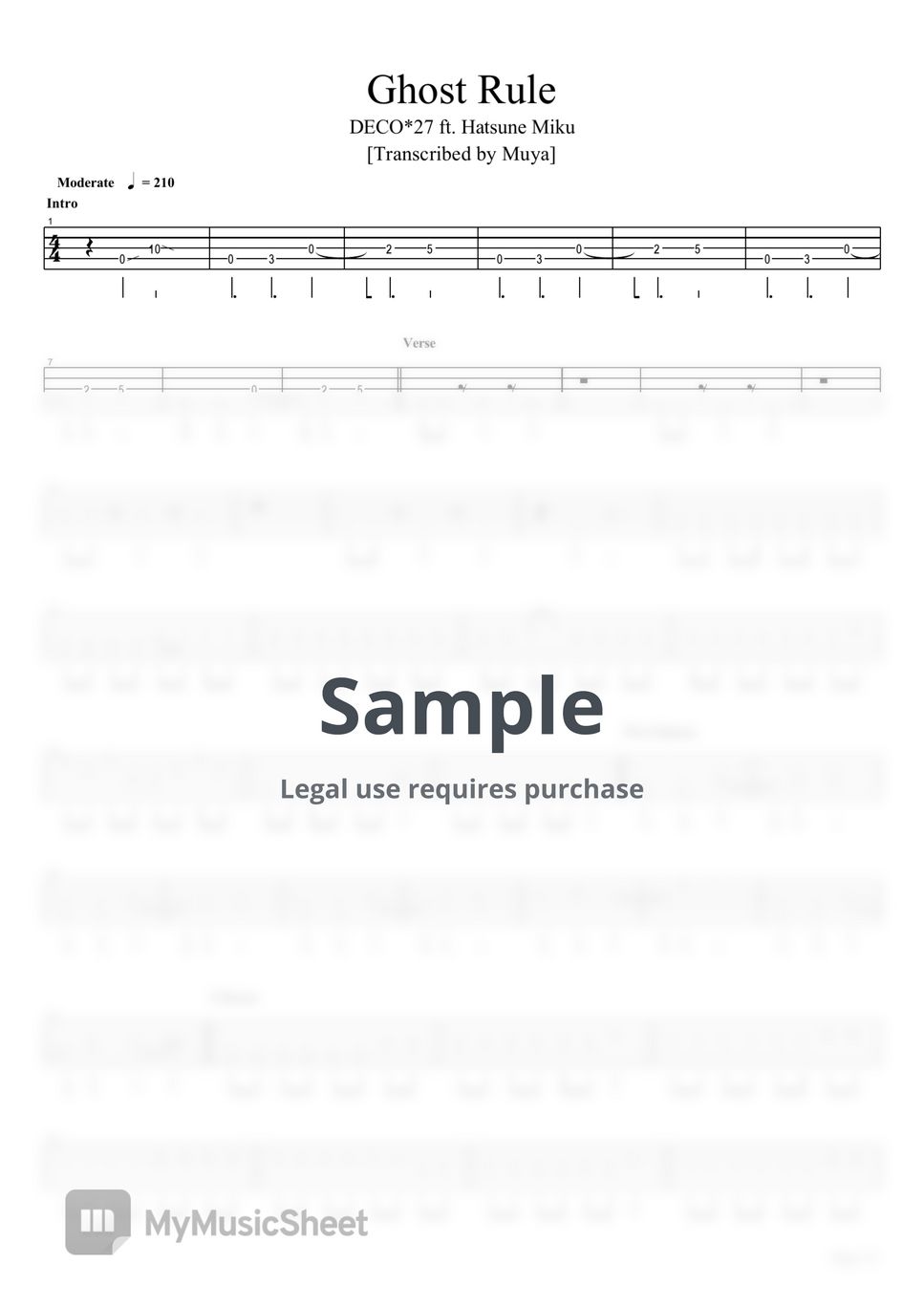 DECO*27 - Ghost Rule (Bass TAB) Hoja by Muya