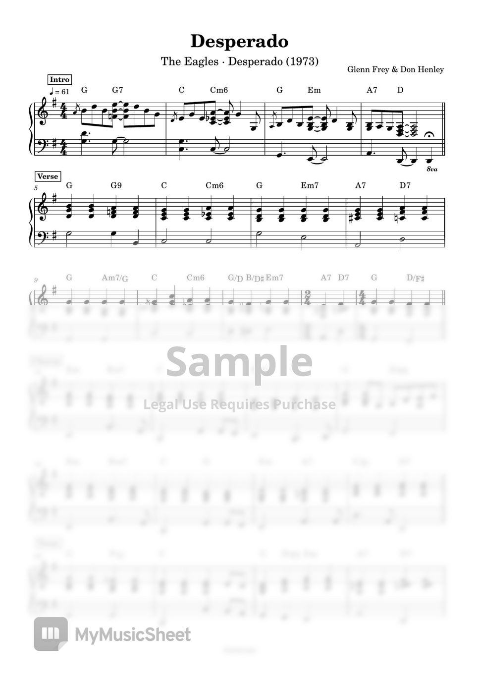 The Eagles - Desperado (Piano accomp.) by Anacrusa