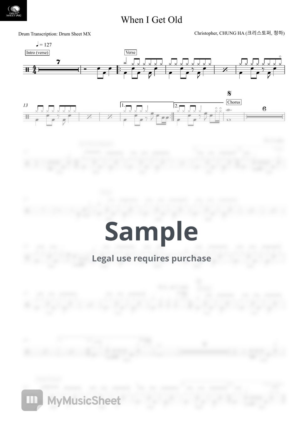 Christopher, CHUNG HA (크리스토퍼, 청하) - When I Get Old by Drum Transcription: Drum Sheet MX