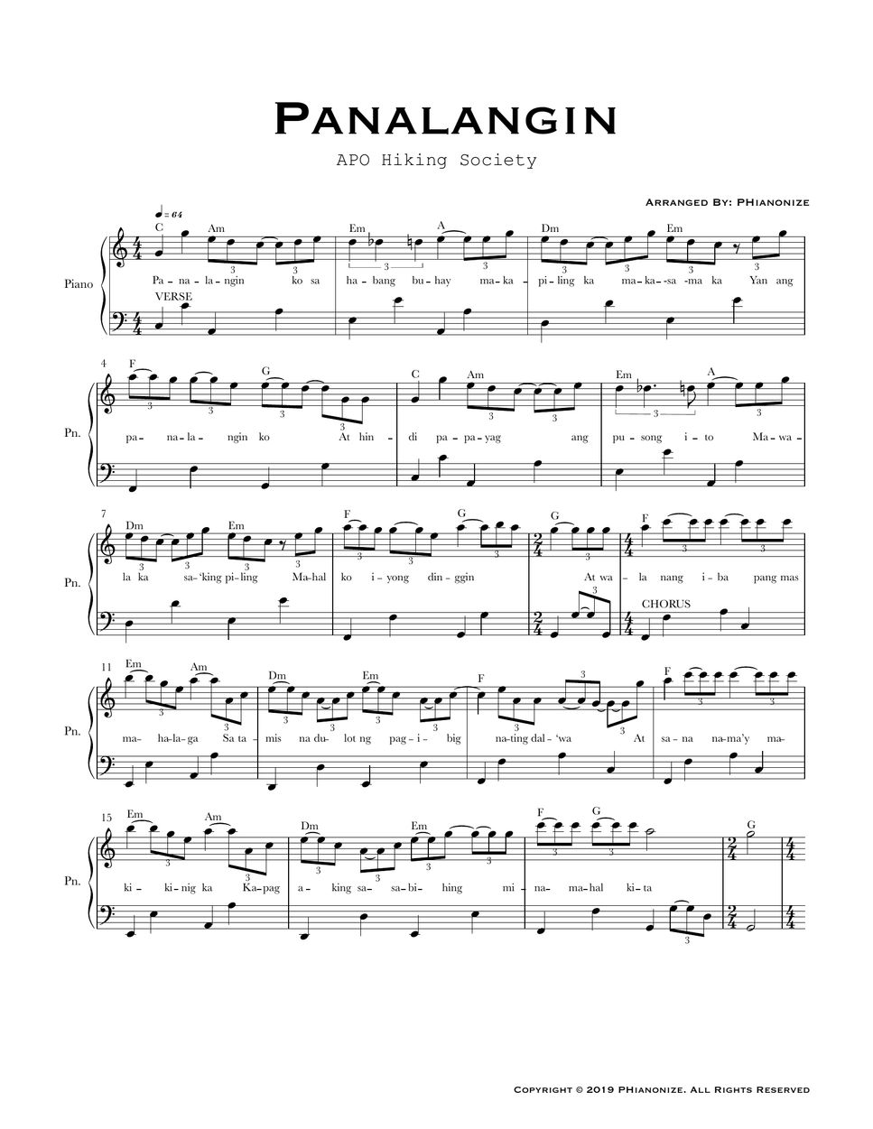 APO Hiking Society Panalangin (Easy Version) Sheets by PHianonize