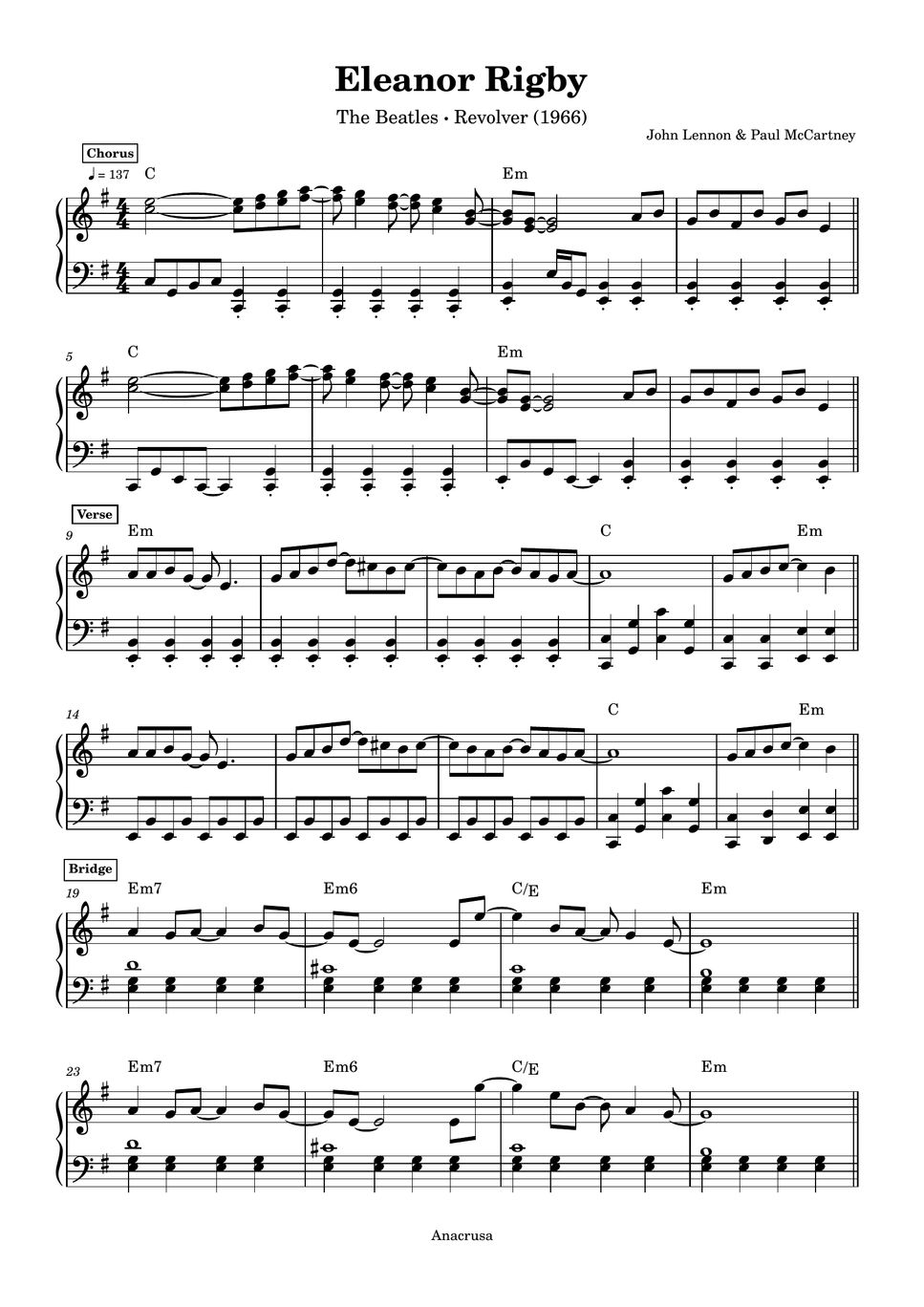 The Beatles Eleanor Rigby Piano Sheets By Anacrusa 4437