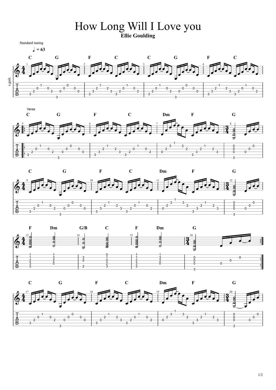 Ellie goulding how long will i love you tab by 