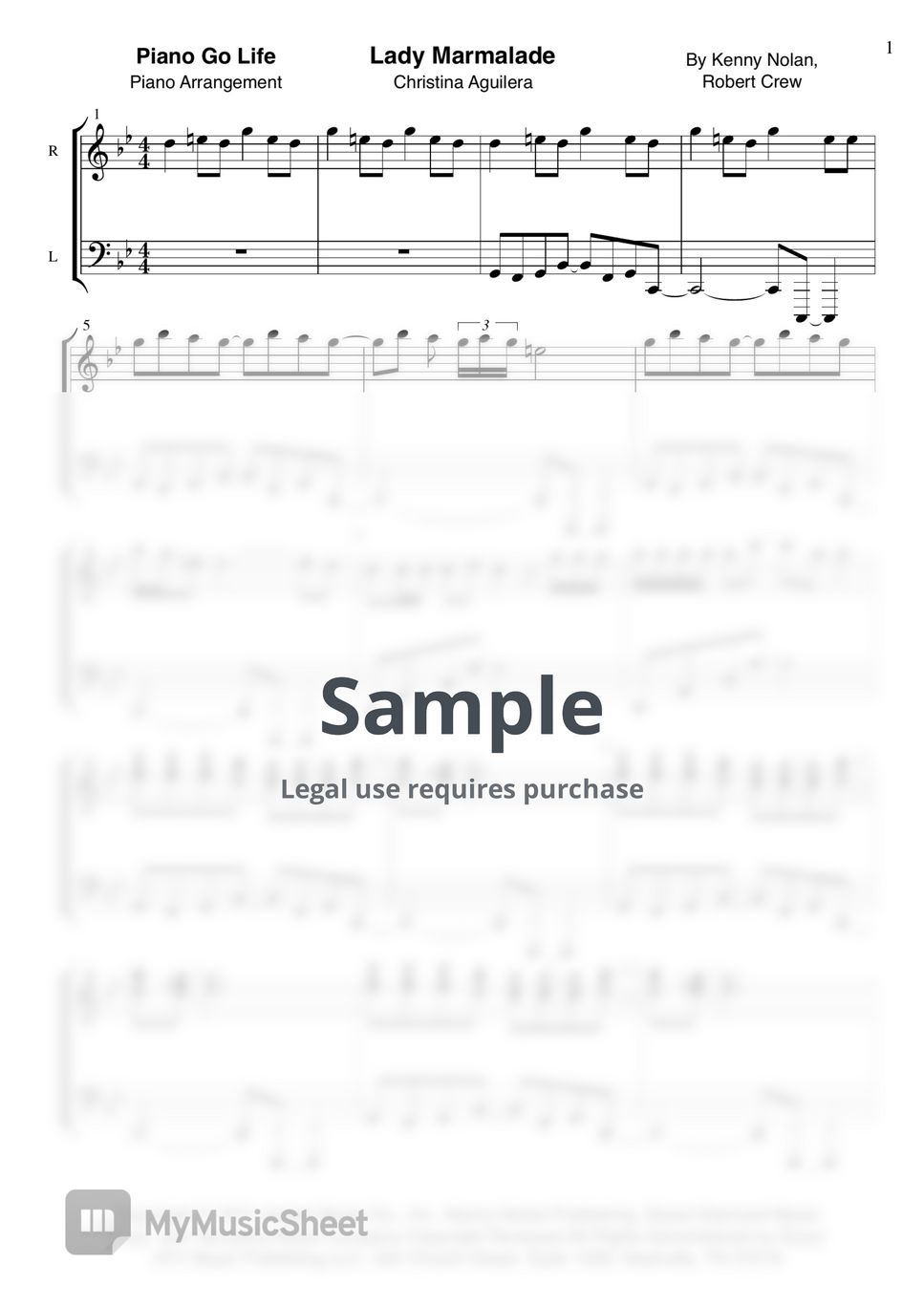 Christina Aguilera Lady Marmalade 악보 by Piano Go Life