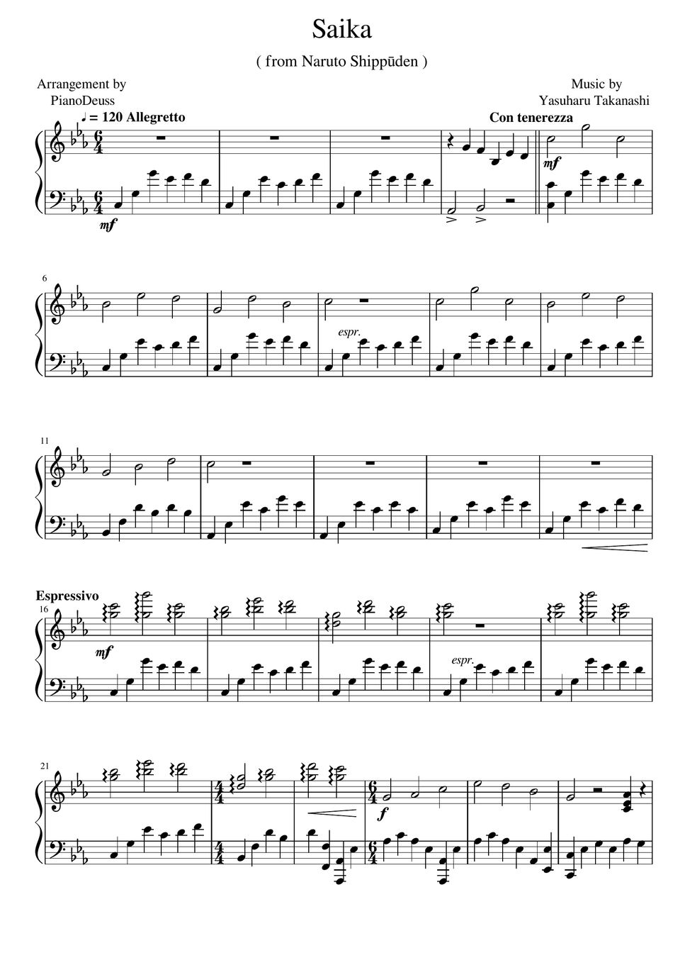 Naruto Shippuden OST - Saika Notenblatt by PianoDeuss