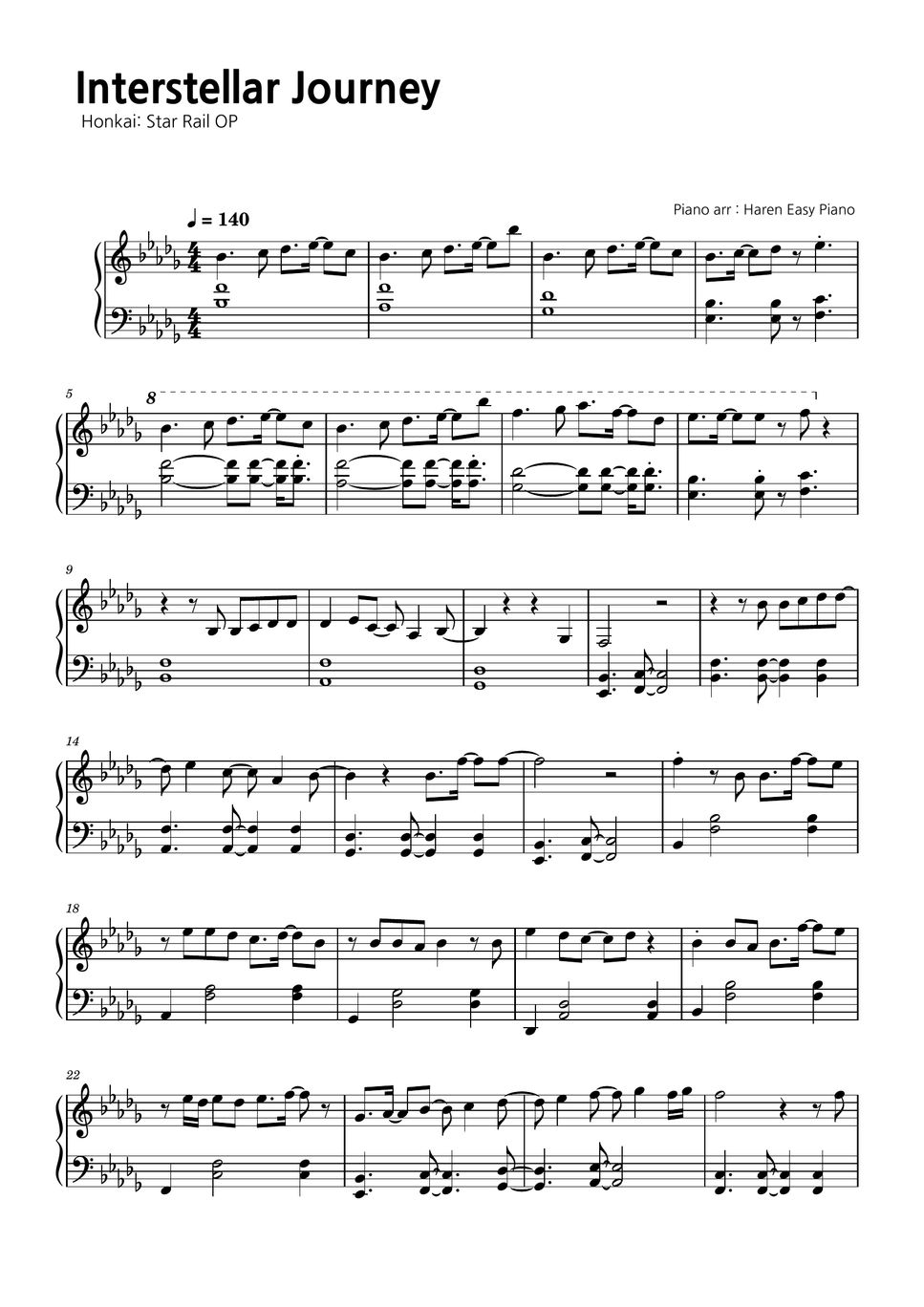 interstellar journey piano sheet