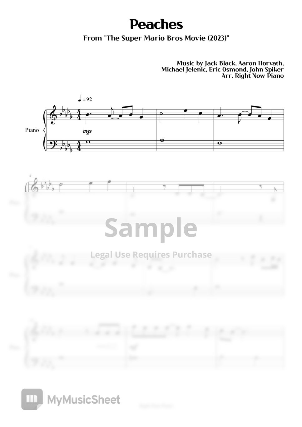 Piano Sheet Music peaches Super Mario Bros 