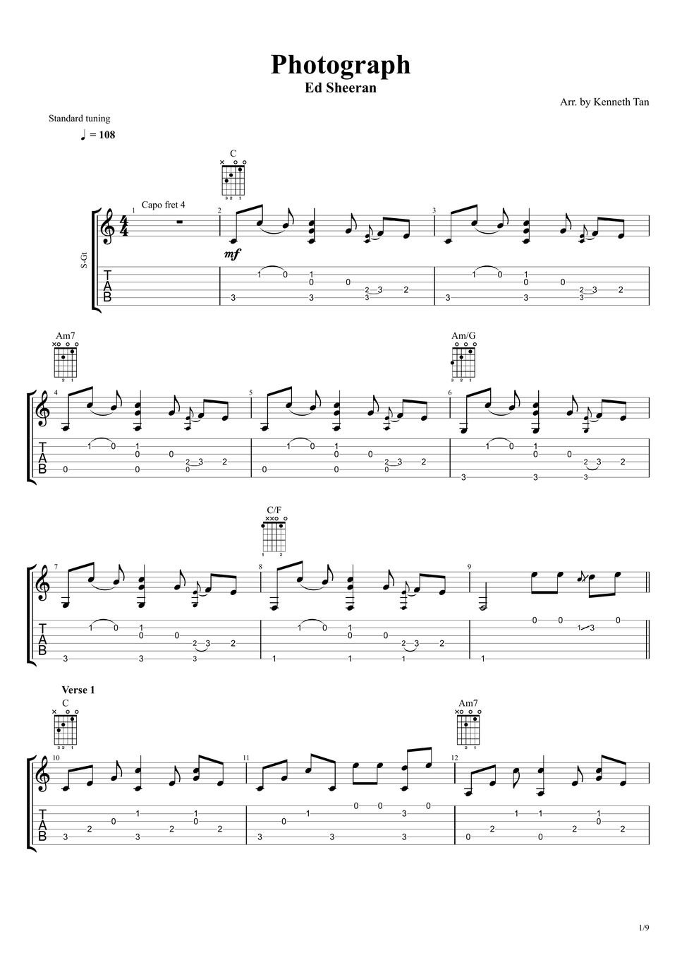 Ed Sheeran Fingerstyle Guitar Photograph Sheets by Acoustic