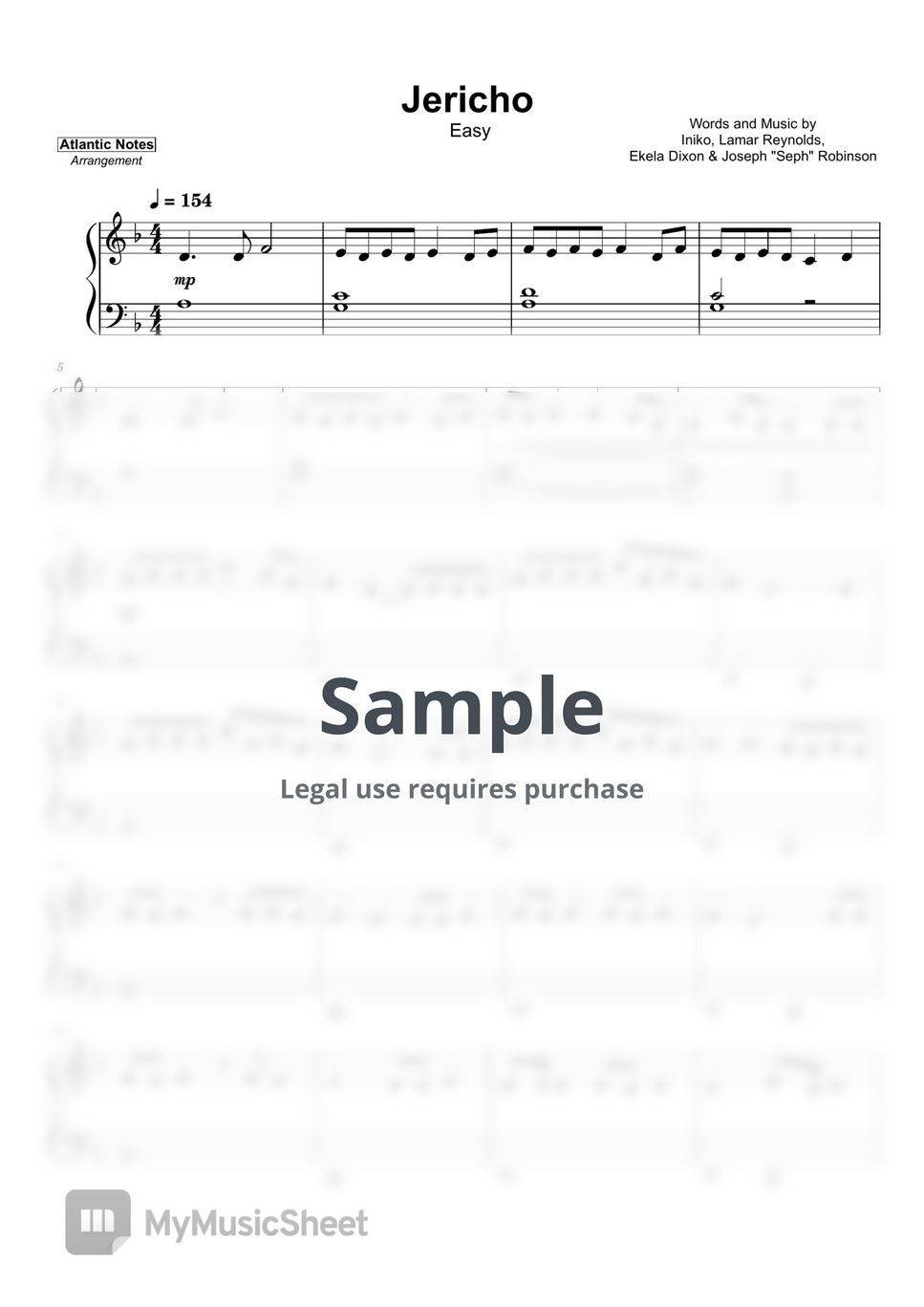 Iniko - Jericho Sheet Music by Atlantic Notes