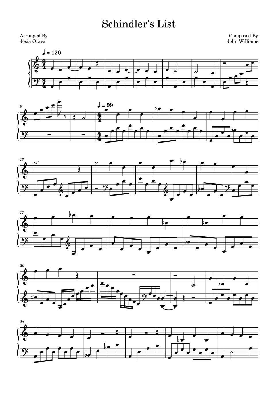 John Williams - Schindler's List (Piano Sheet) by Josia Orava