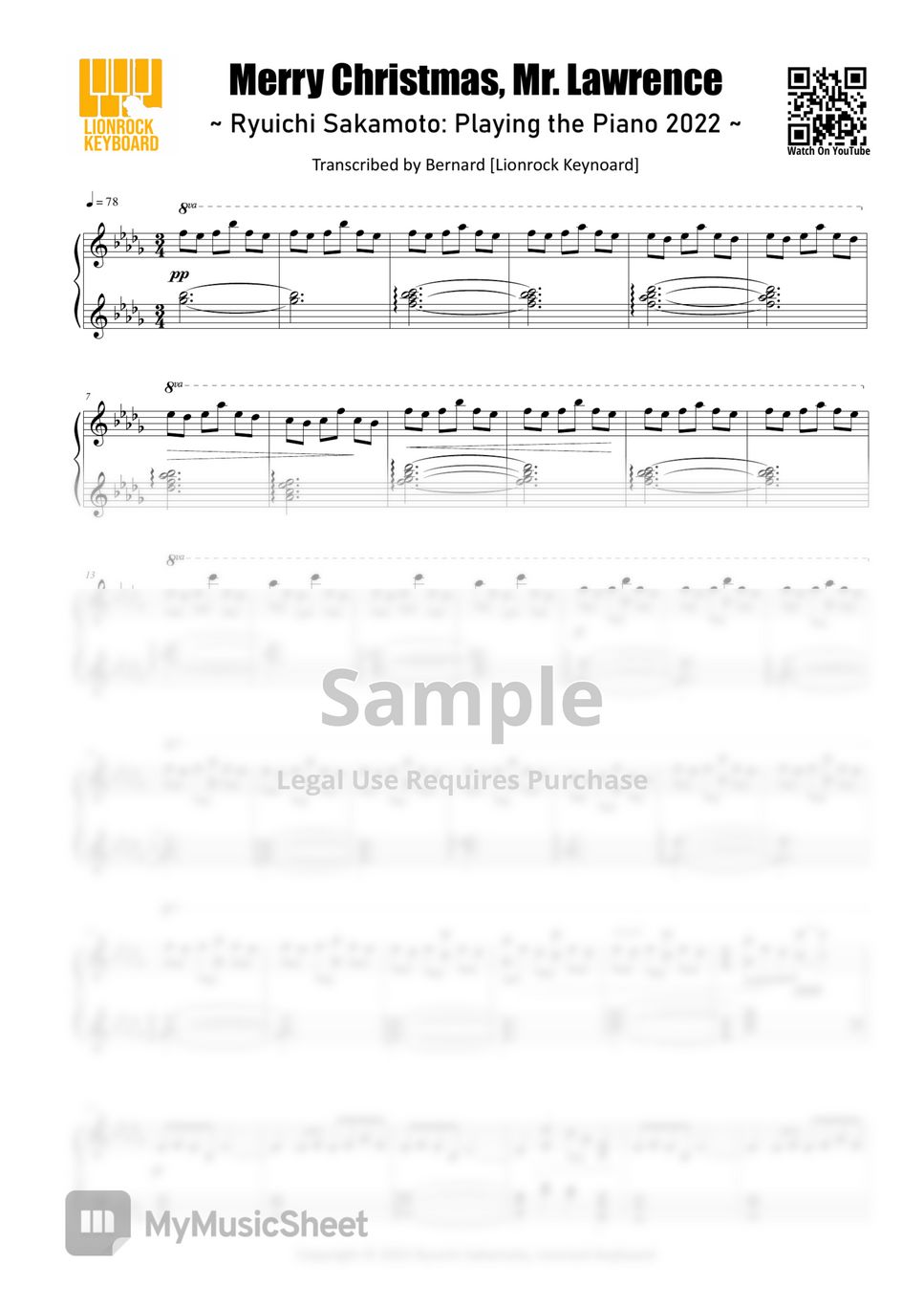 Ryuichi Sakamoto - Merry Christmas Mr. Lawrence (Ryuichi Sakamoto: Playing The Piano 2022 Transcription) by Bernard Hui