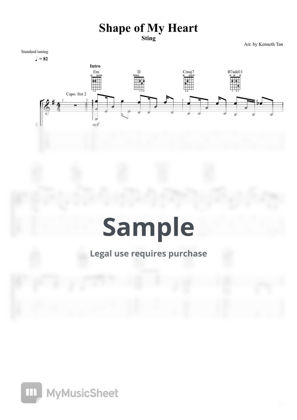 Sting | Fingerstyle Guitar - Shape of My Heart by Kenneth Acoustic