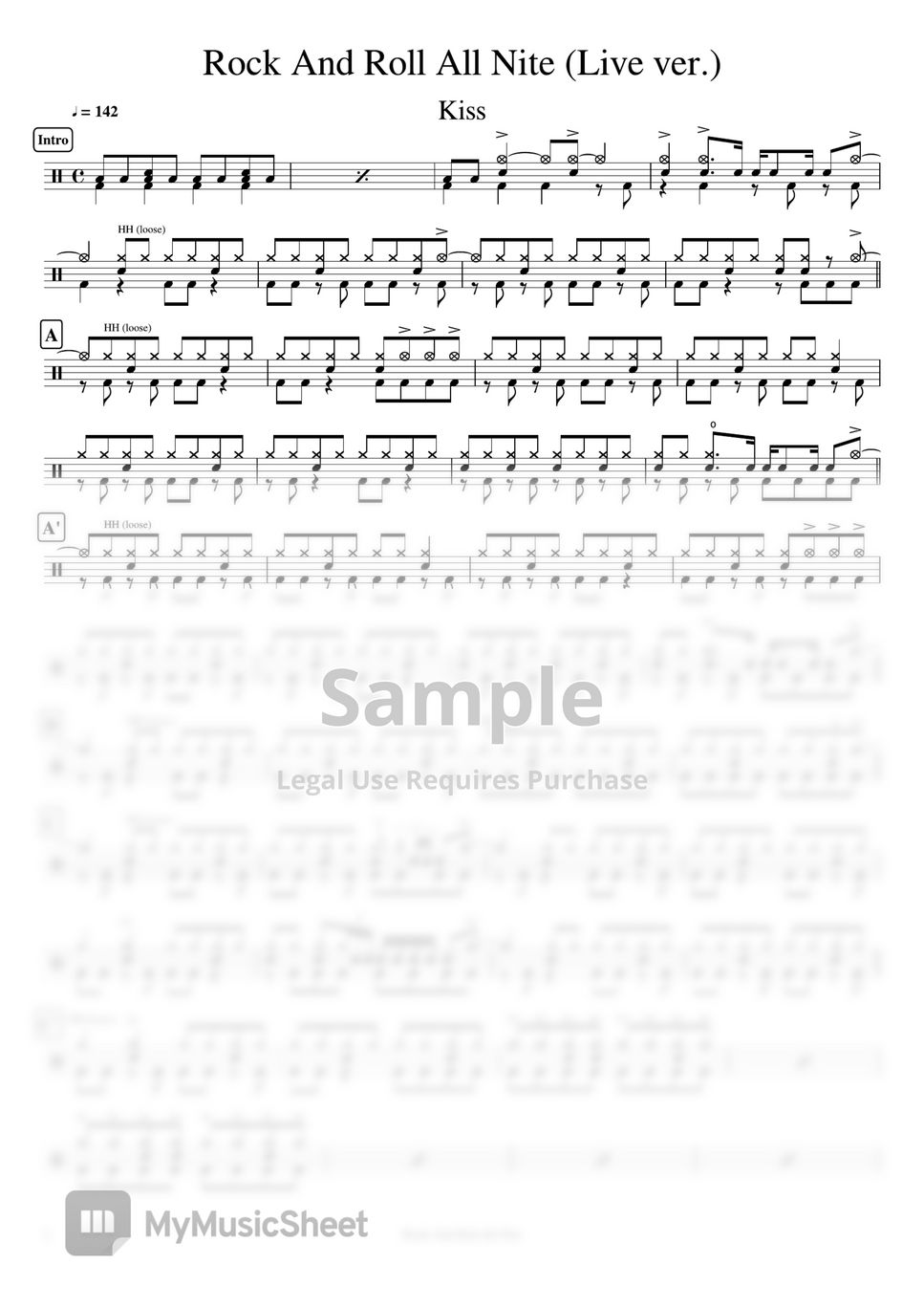 KISS - Rock And Roll All Nite (Live ver.) ドラム楽譜PDF | Cookai's