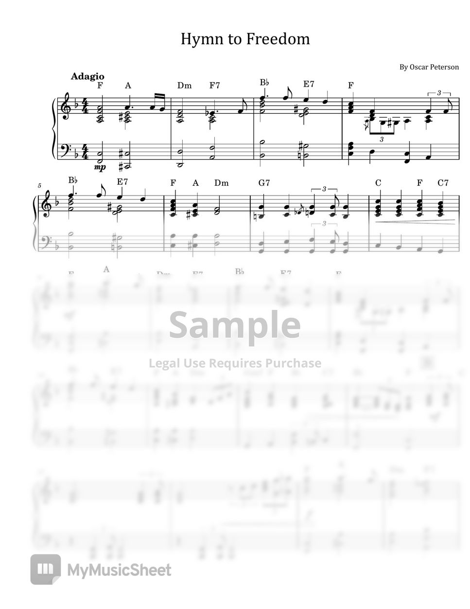 Oscar Peterson - Hymn to Freedom (For Piano Solo With Chord) 악보 by poon