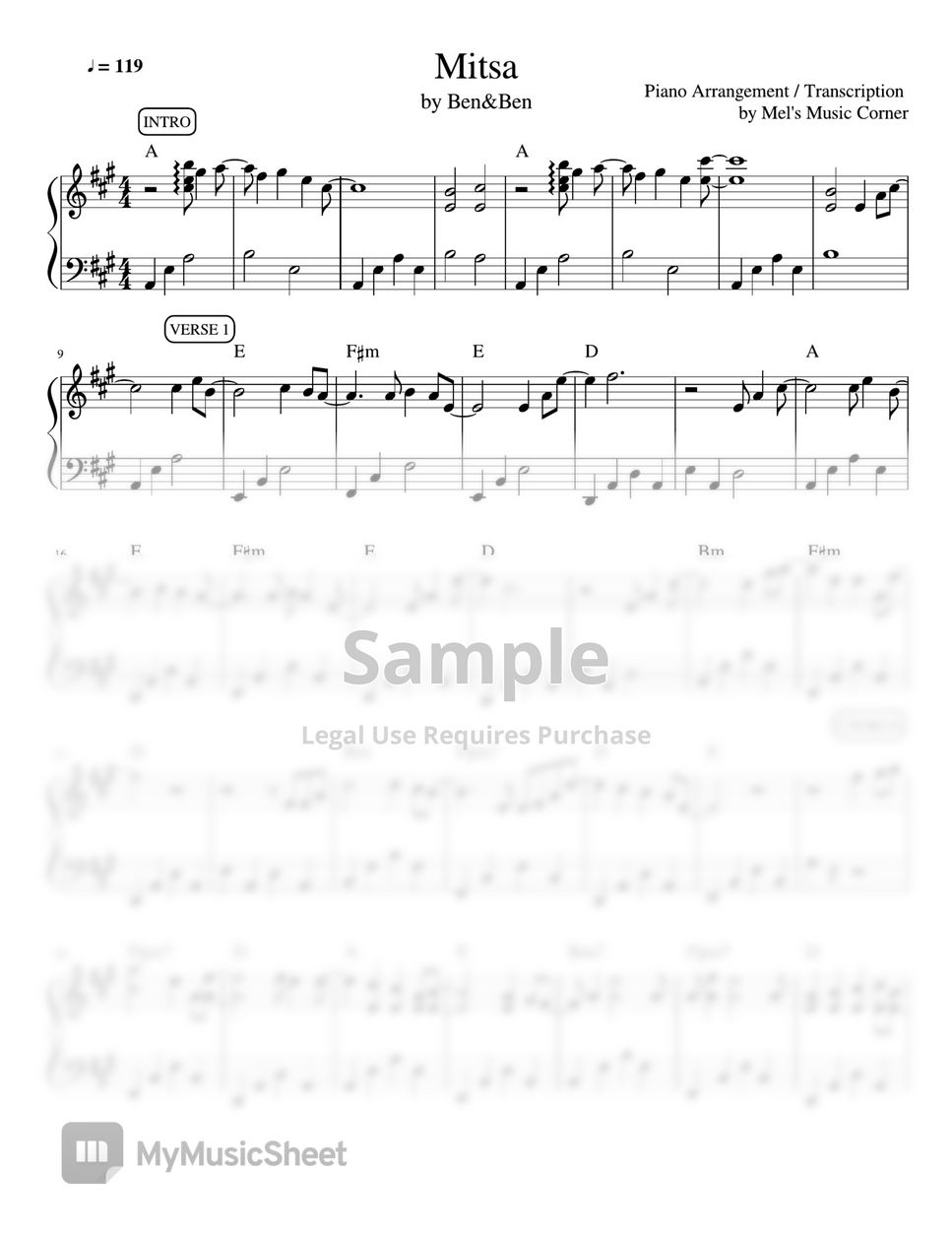 Ben&Ben - Mitsa (piano sheet music) by Mel's Music Corner