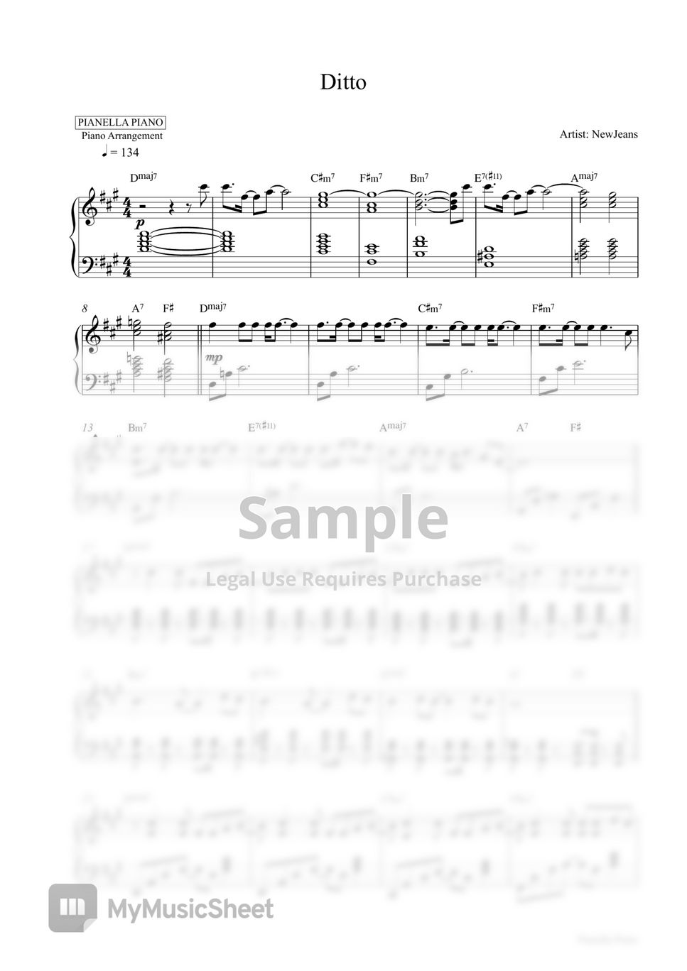 NewJeans - Ditto (Piano Sheet) by Pianella Piano