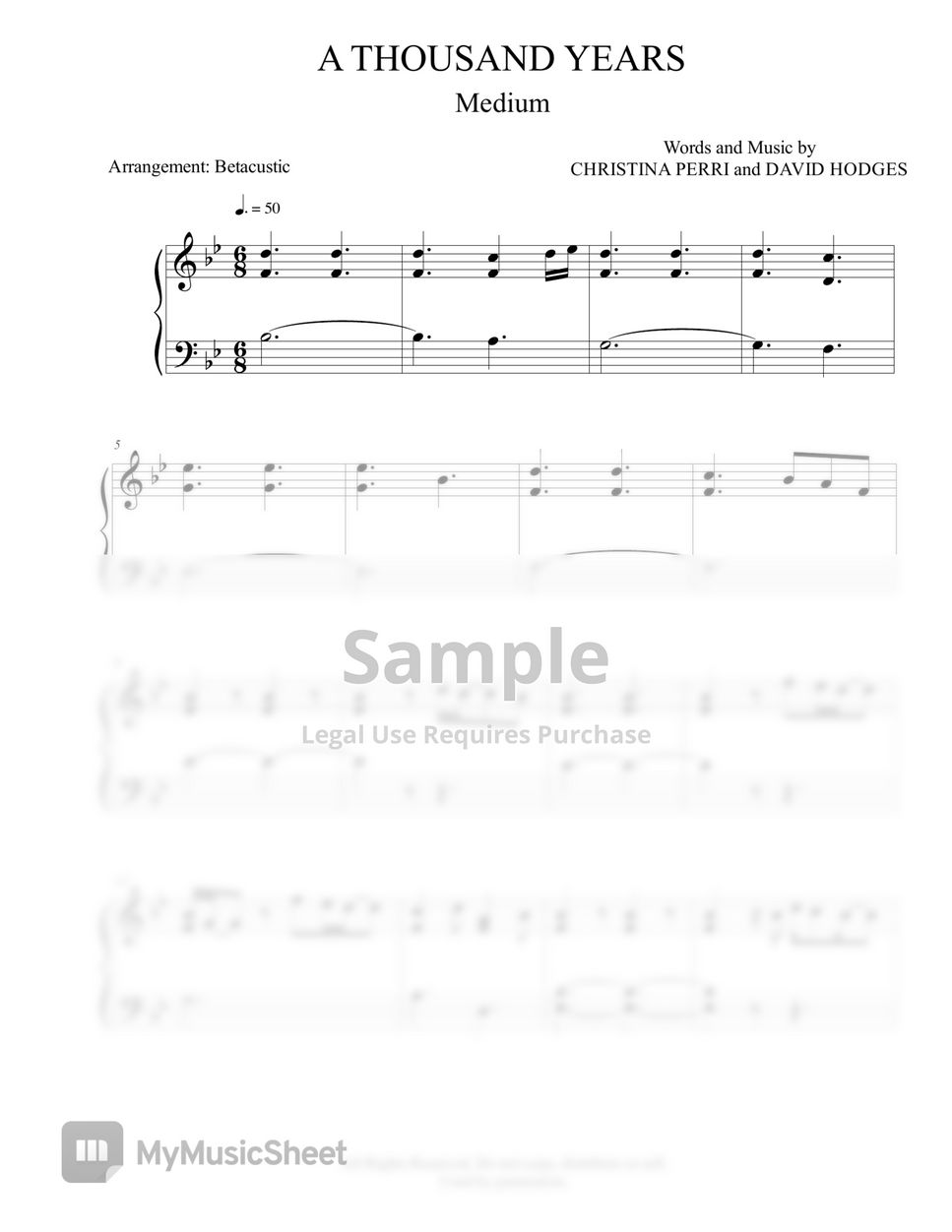 Christina Perri - A Thousand Years (Medium Piano) by Betacustic