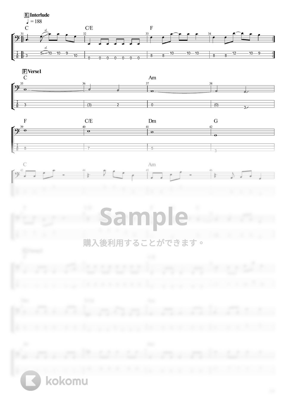 結束バンド - 小さな海 (ベース Tab譜 4弦) by T's bass score