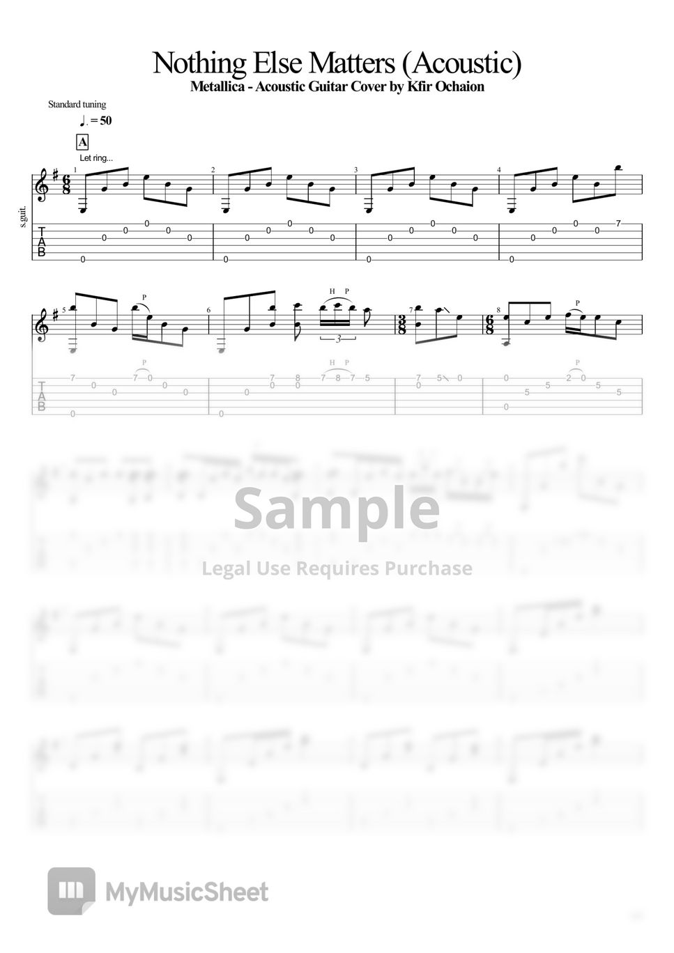 Metallica - Nothing Else Matters (Acoustic) Tab + 단선 악보 by Kfir Ochaion