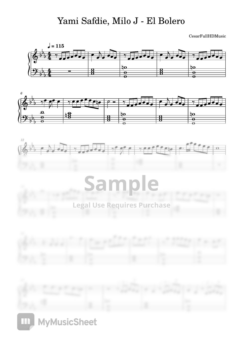 Yami Safdie, Milo J El Bolero Sheet