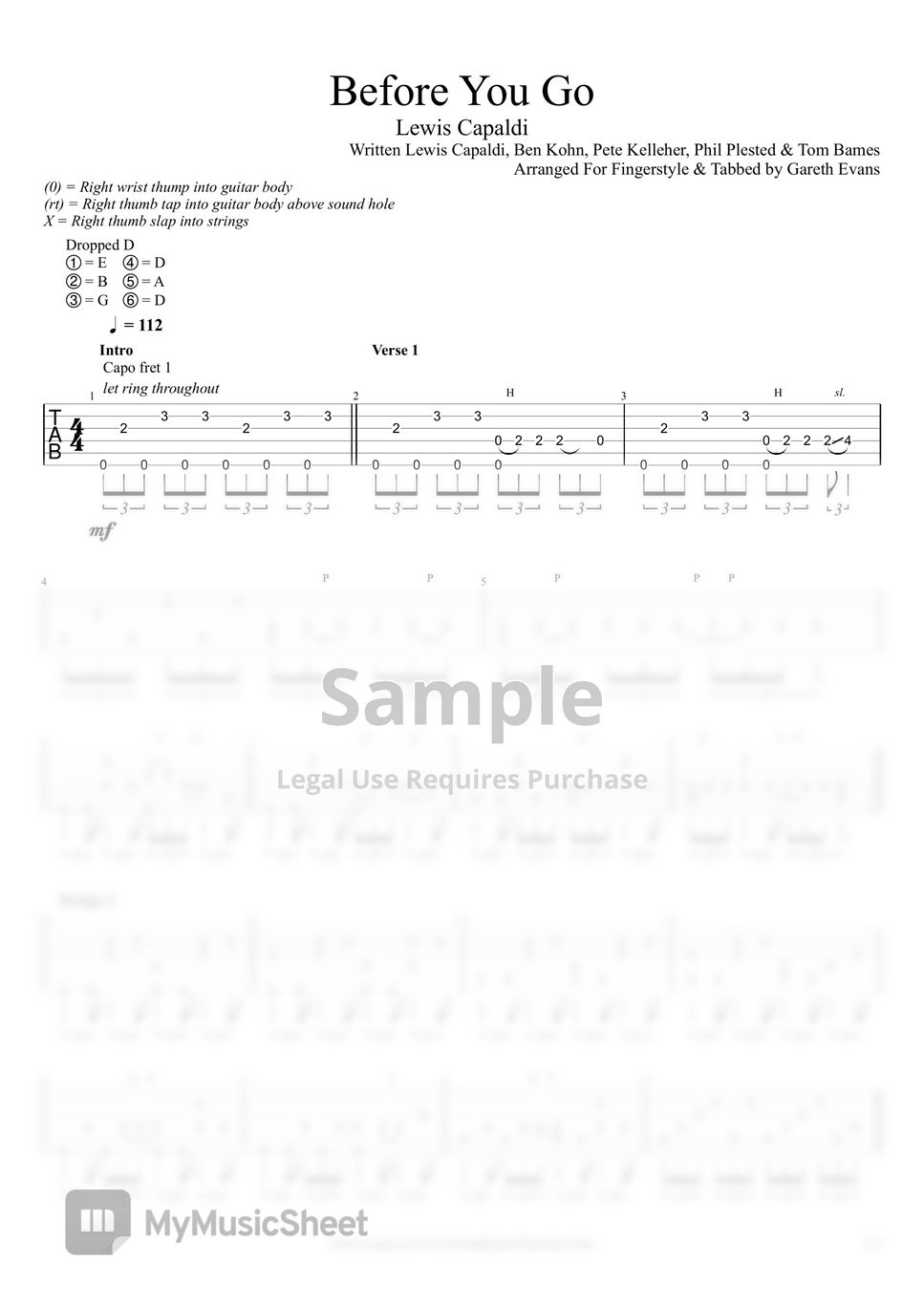 Lewis Capaldi Before You Go (Fingerstyle) 악보 by Gareth Evans