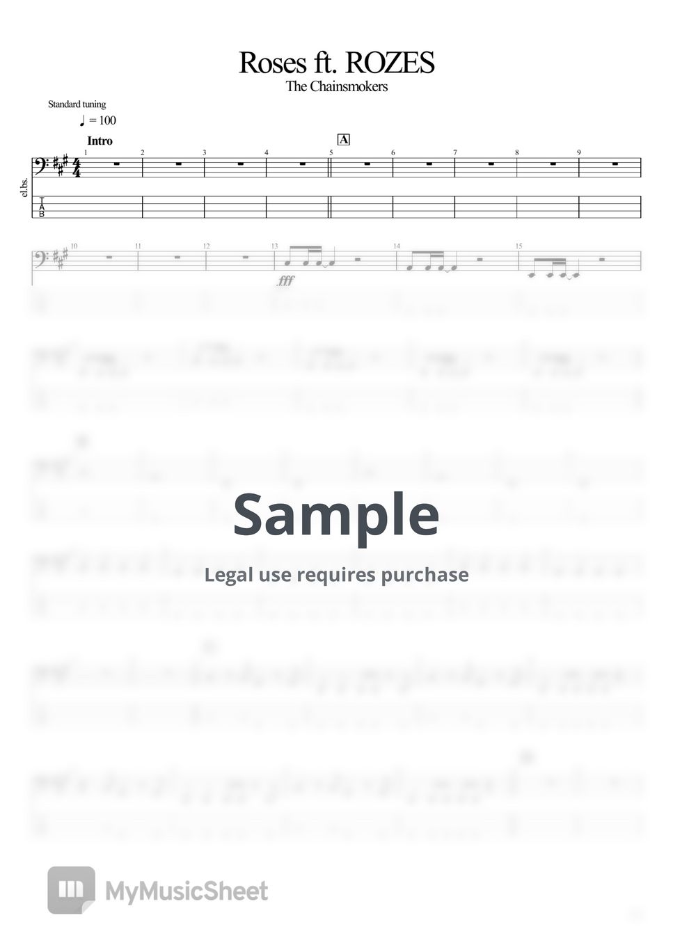 The Chainsmokers Roses ft. ROZES Tab + 1staff by BassBlur