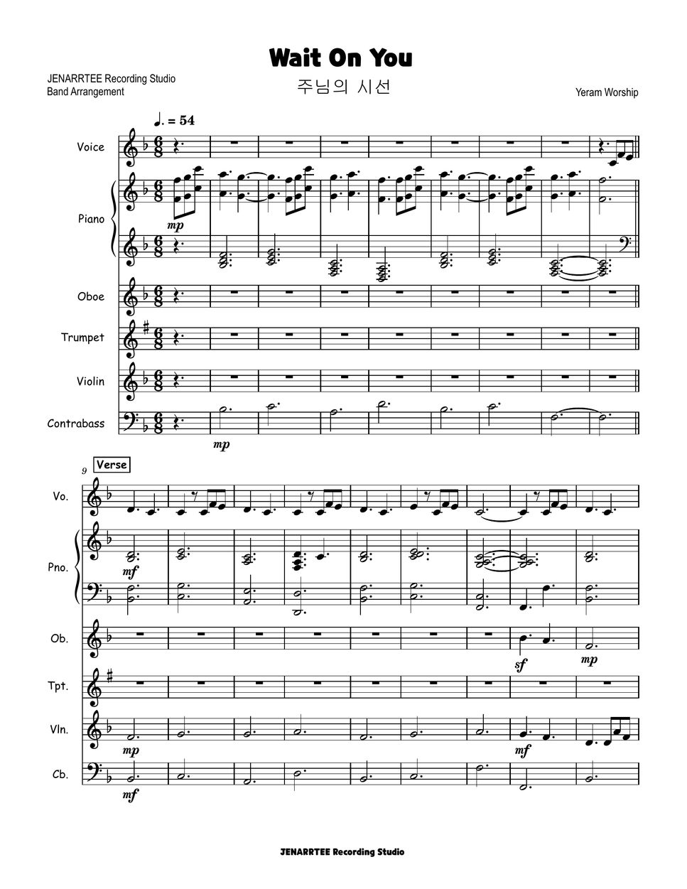 Yeram worship wait on you band arrangement sheets by jenarrtee
