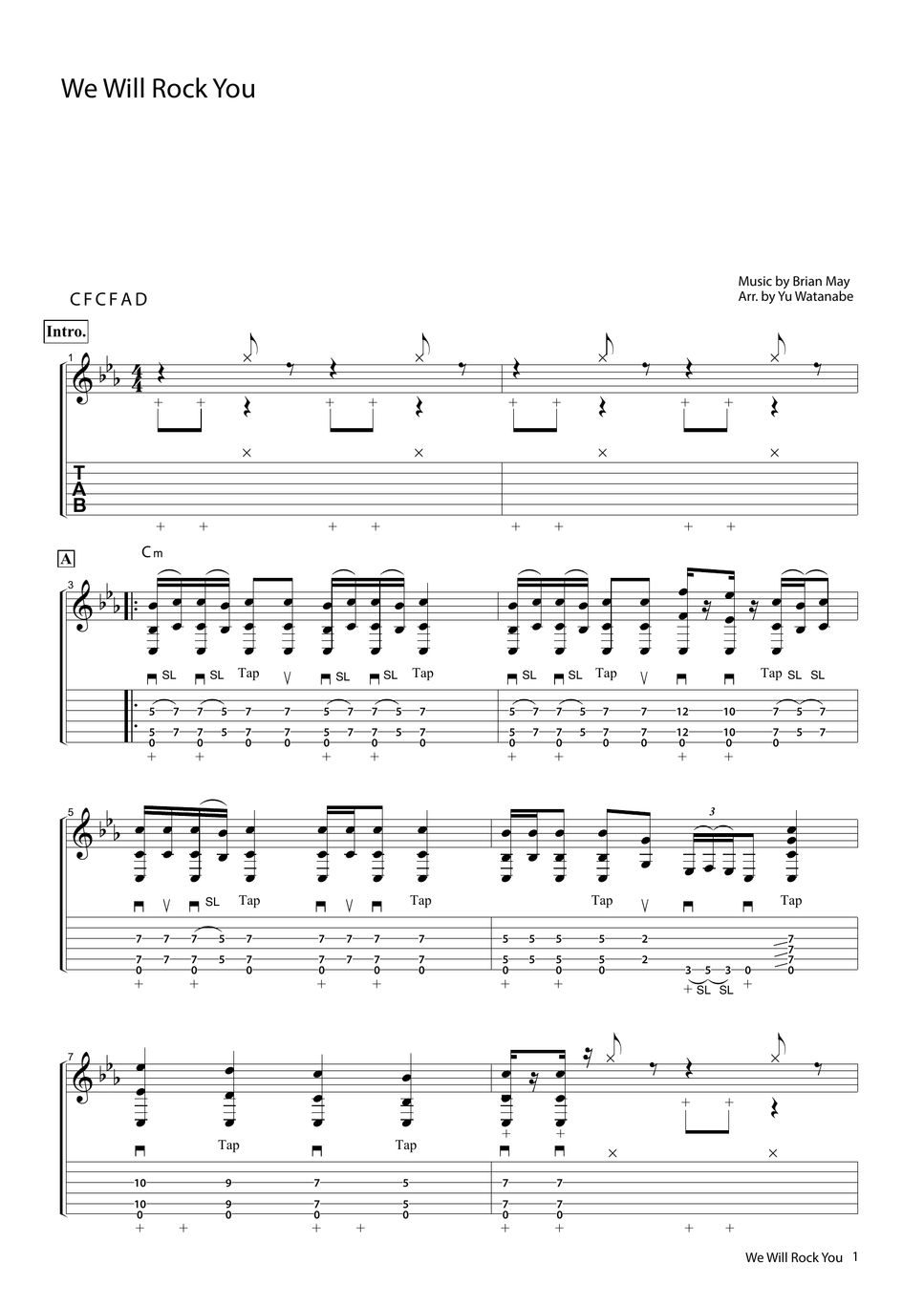 Queen We Will Rock You TAB by Yu Watanabe/わたなべゆう