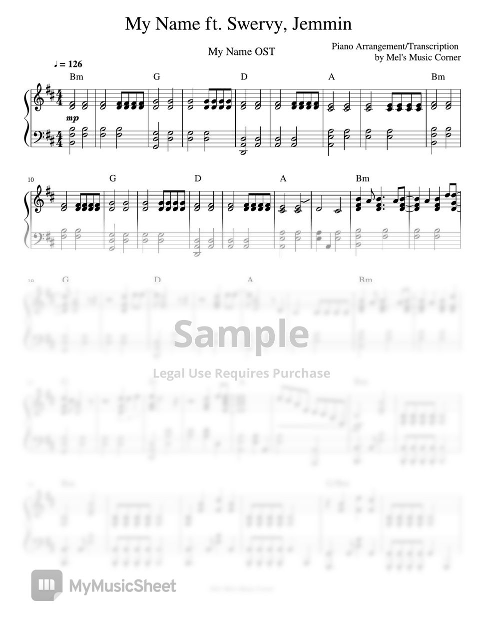 Jemmin feat. Swervy - My Name (piano sheet music) by Mel's Music Corner